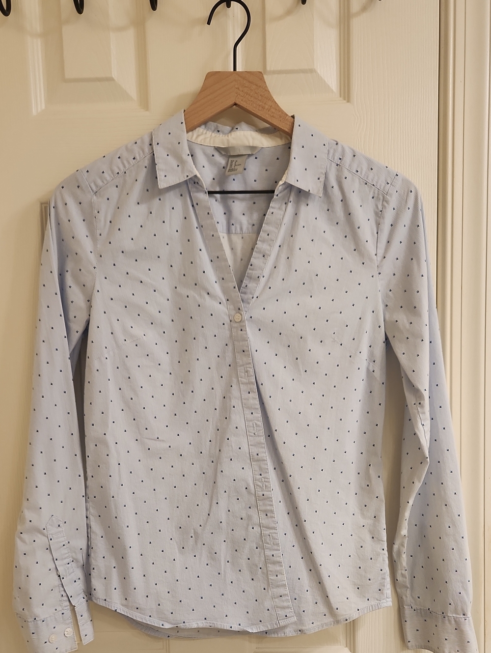 Light Blue Women's Button-Down Shirt with Micro Dot Pattern